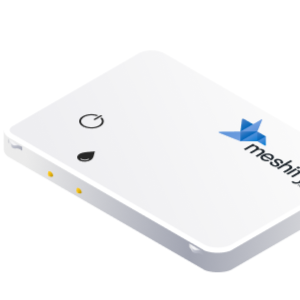 Illustration of Defender Slim device noting where the LED light, power button, and leak pins are located.